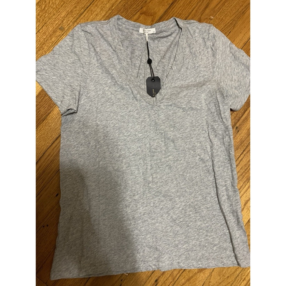 rag & bone Women's L Grey Heather V Neck Pima Cotton Short Sleeve T Shirt